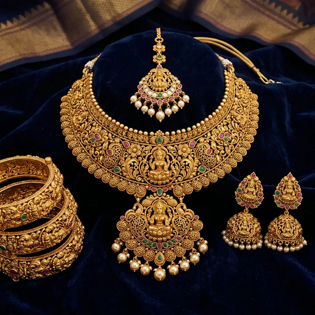 Bridal Jewellery — Grand Temple Gold Bridal Sets at Monika Jewellers Nizamabad
